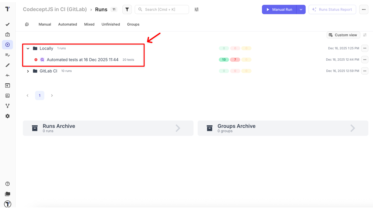 List of added runs into a group